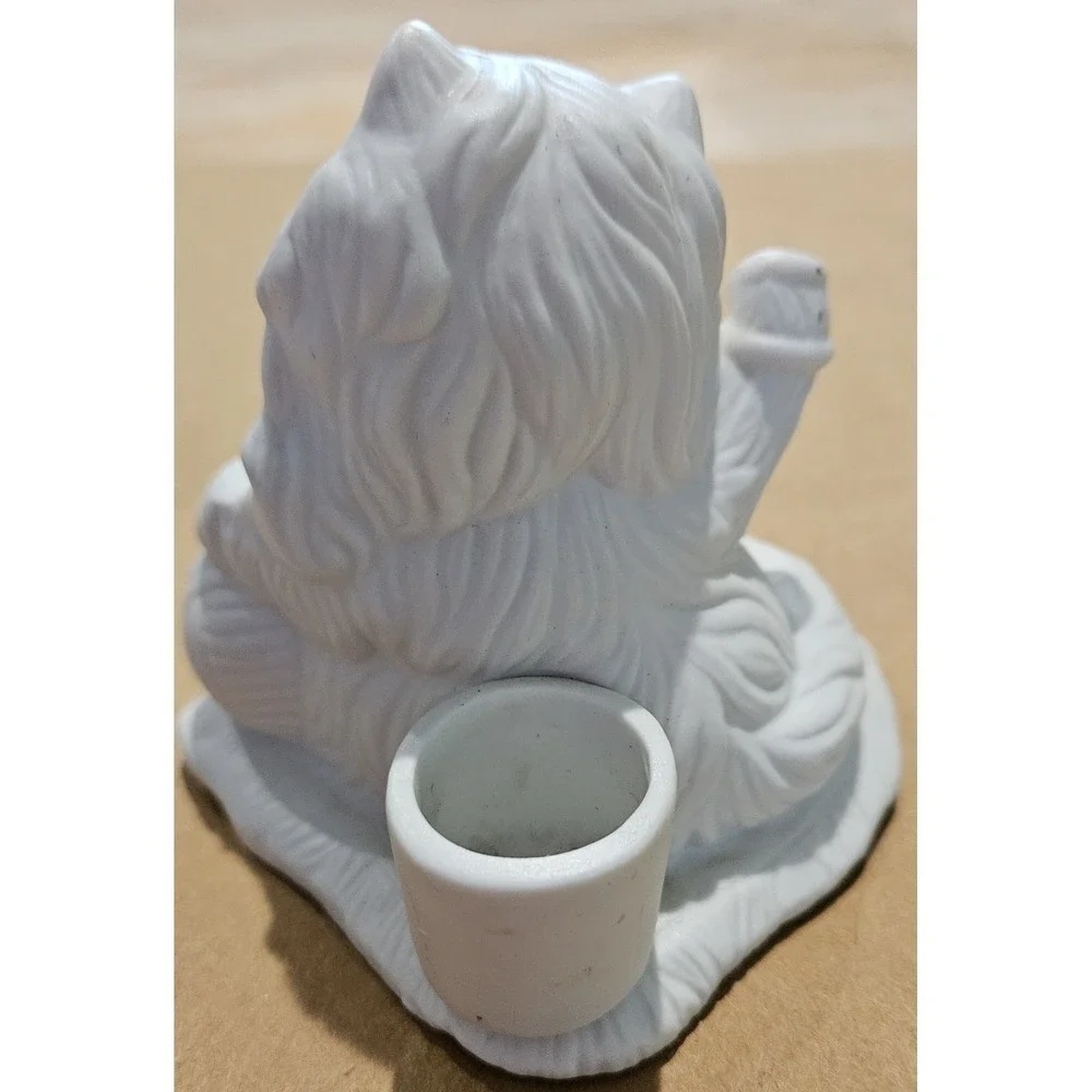 Vintage white bisque ceramic Persian kitten‎ candle holder figurine 70s/80s
